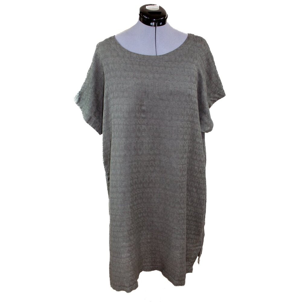SOFT SURROUNDINGS Large Gray Midi Shift Dress Linen Cotton Blend Boho Casual